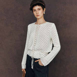 【氛围美学】超细支纯棉纱线 波西米亚风镂空编织针织开衫上衣女