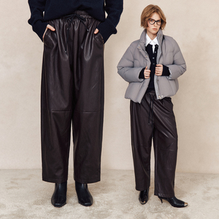百搭气质通勤直筒微阔气球裤 优质环保素皮 PU皮裤 松弛利落