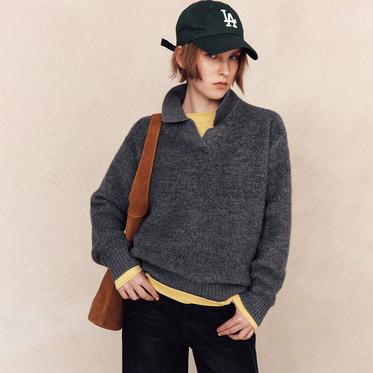 法式剪刀V领宽松显瘦针织衫毛衣