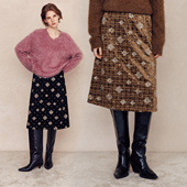 贵价感格纹松紧腰A字丝绒半身裙 定制立体珠管绣花 复古贵气