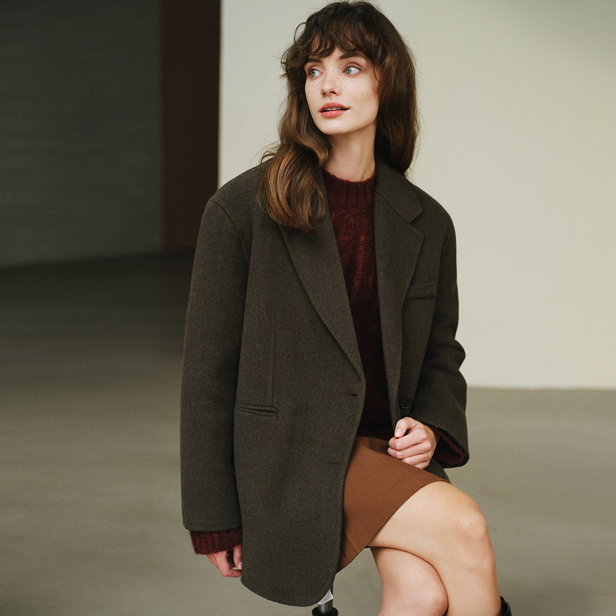 现货【老钱审美】复古人字呢 简约通勤西装两粒扣羊毛呢西服外套