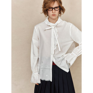 【月光鸣奏】1OO%高支精梳棉 法式浪漫蕾丝花边拼接雕孔绣花衬衫