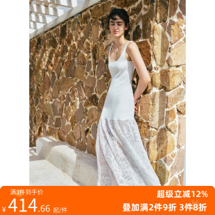 方领无袖 重工镂空钩花 蕾丝拼接背心连衣裙 耗时200分钟 bec