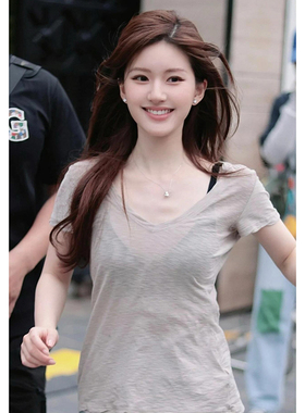 【2件8折】 1OO%亚麻竹节纱 简约V领圆领短袖T恤上衣女