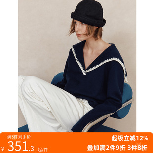 航海风海军领重工刺绣套头针织衫 1OO%精梳棉 帆 上衣女 自由