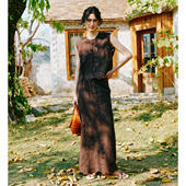 奢线老钱风 8萬针雕孔刺绣圆领无袖 绣花上衣 半裙亚麻套装 女夏