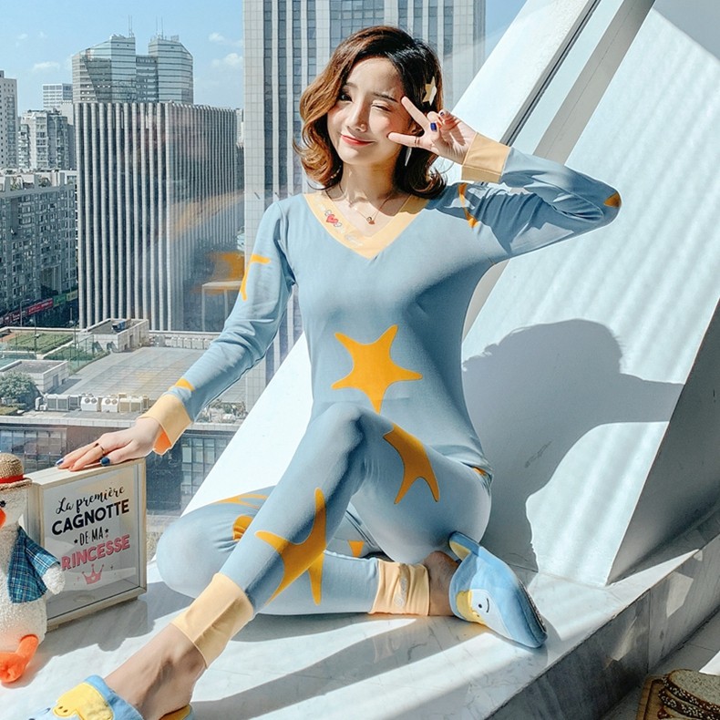 여성용 모달 가을 코트와 긴 내복 세트 보온 속옷 얇은 베이스 속옷 순면 대형 면 스웨터