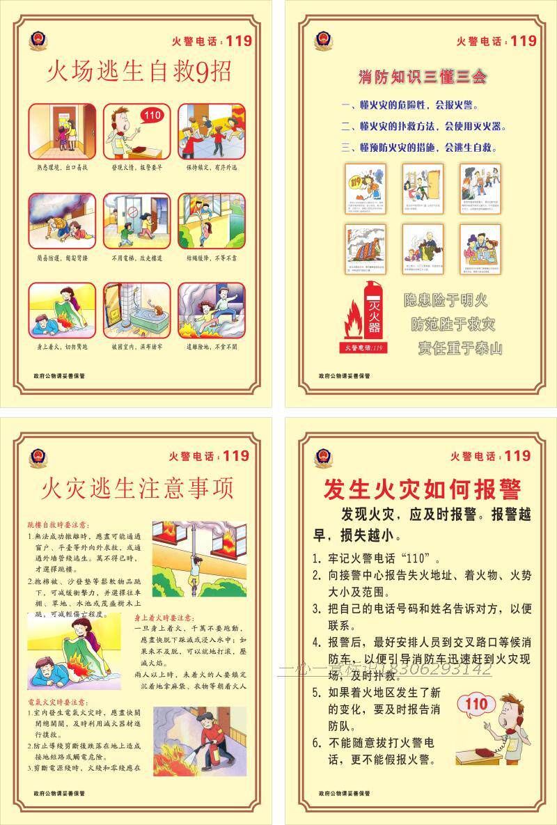 消防安全宣传标语四个能力三懂四会海报挂图 火灾自救逃生知识