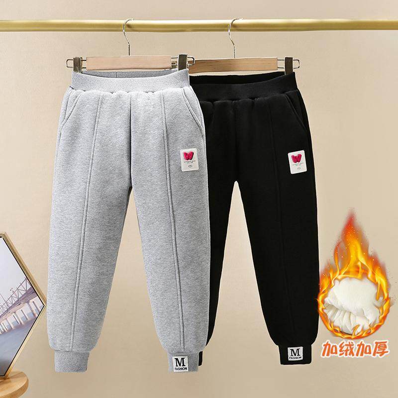 女童休闲裤加绒儿童秋冬新款磨毛棉裤三层夹棉男童保暖裤加厚冬裤