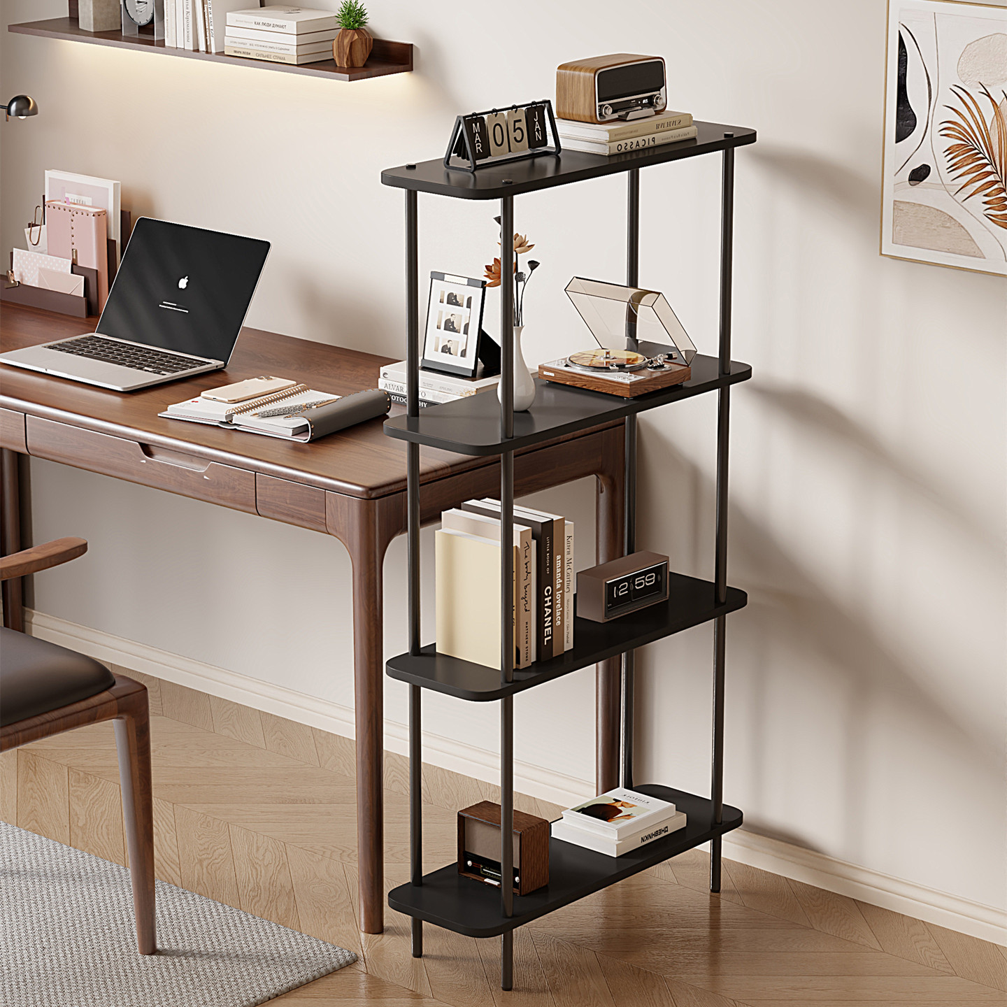 落地书架置物架多层收纳办公室长方形书架金属支架请奢风储物卧室