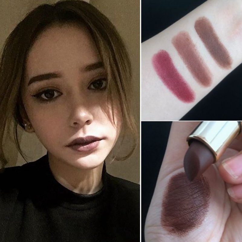 2025欧美风中毒色乌黑深巧克力色雾面哑光口红咖啡棕色板栗褐色