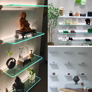 亚克力层板灯 发光置物架挂壁式 壁龛玻璃隔板带灯奖牌手办展示架