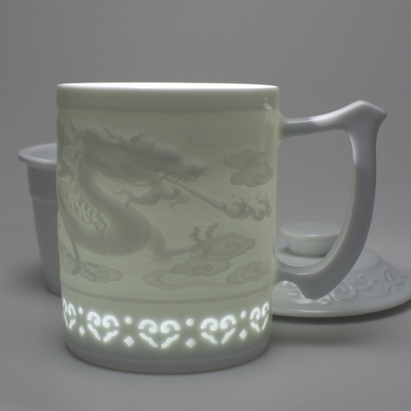 影青瓷办公杯过滤杯三件套