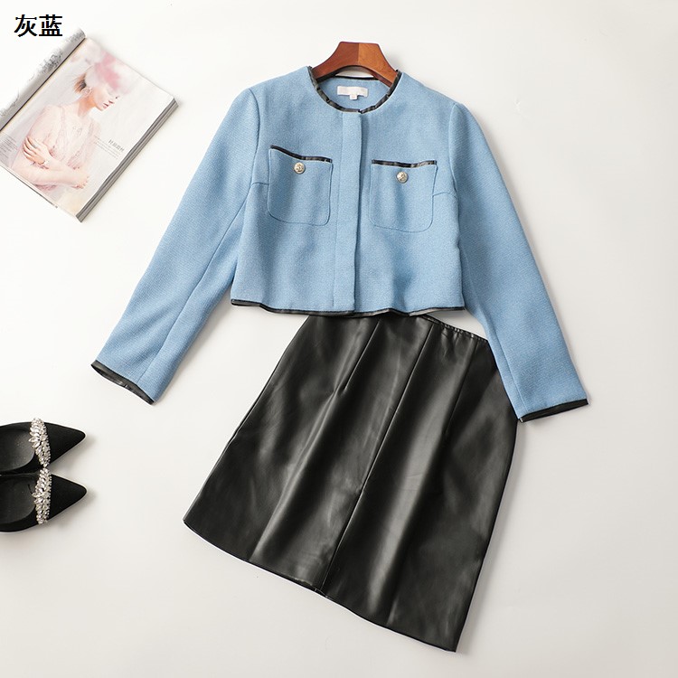 244963 春PU外套半身裙套装 南油尾货欧洲站2025早春新品女装短款