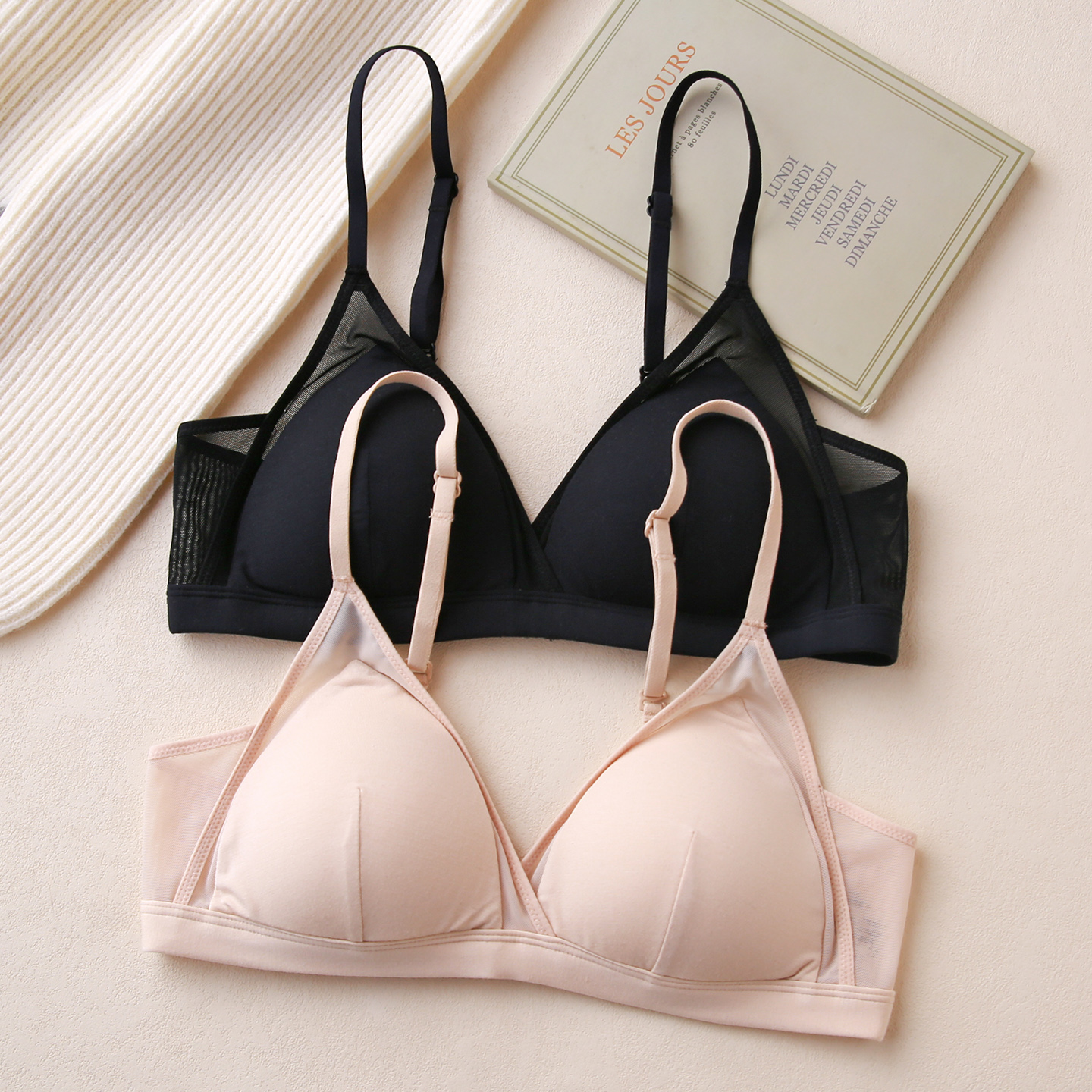 莫代尔舒适棉质三角杯内衣女无钢圈小胸上托聚拢防下垂薄款文胸罩