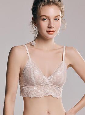 法式三角杯薄款蕾丝内衣女舒适无钢圈小胸上托聚拢收副乳文胸套装
