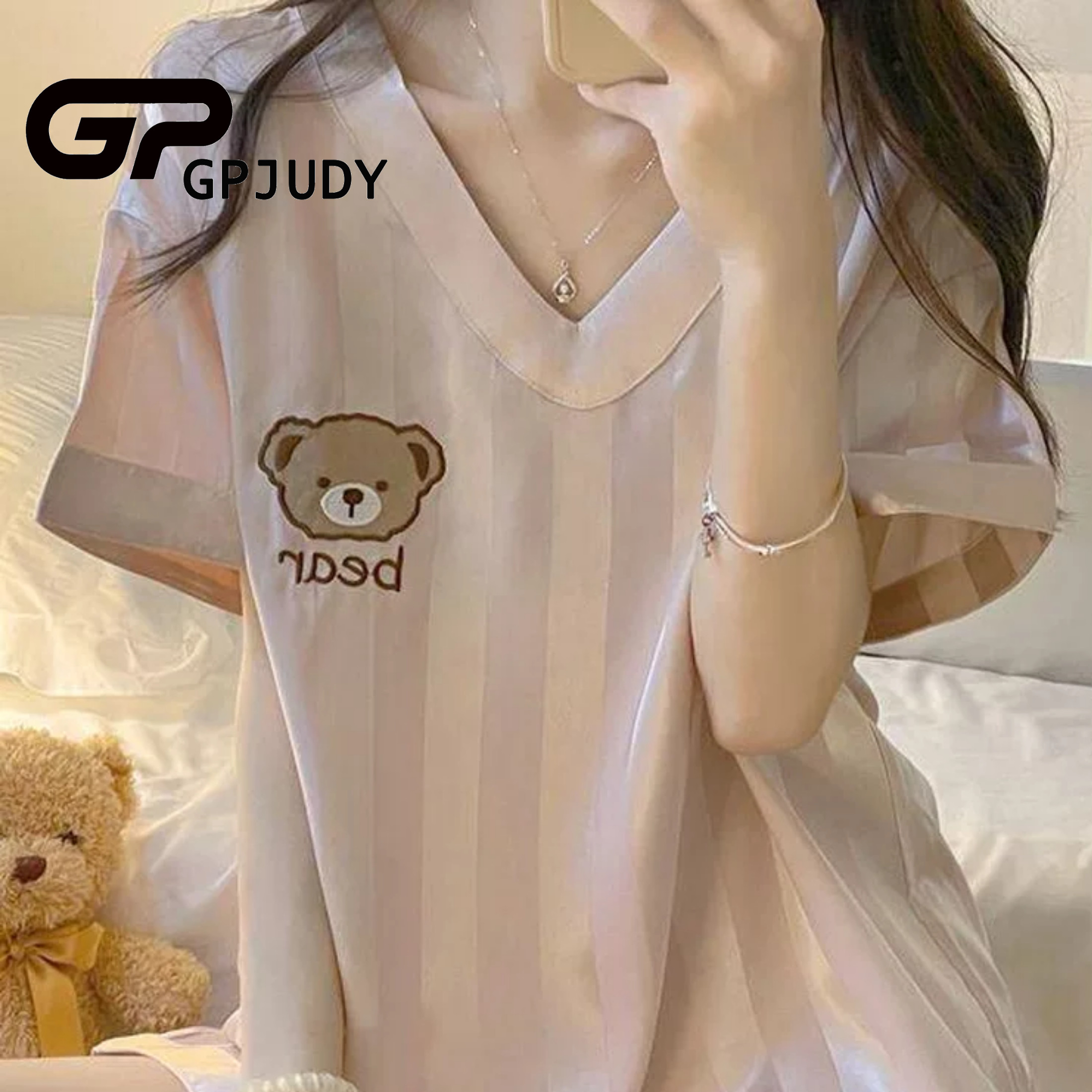 日本小众GP冰丝睡衣女夏天短袖