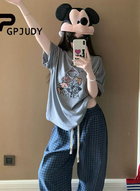 日本GP&JP 新款可爱萌趣小狗纯棉睡衣女夏季超火薄款家居服套装