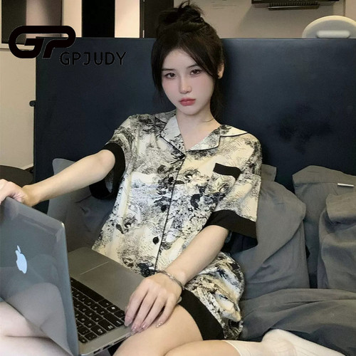 日系GP短袖睡衣女夏季薄款2026新款水墨画高级感夏天家居服可外穿