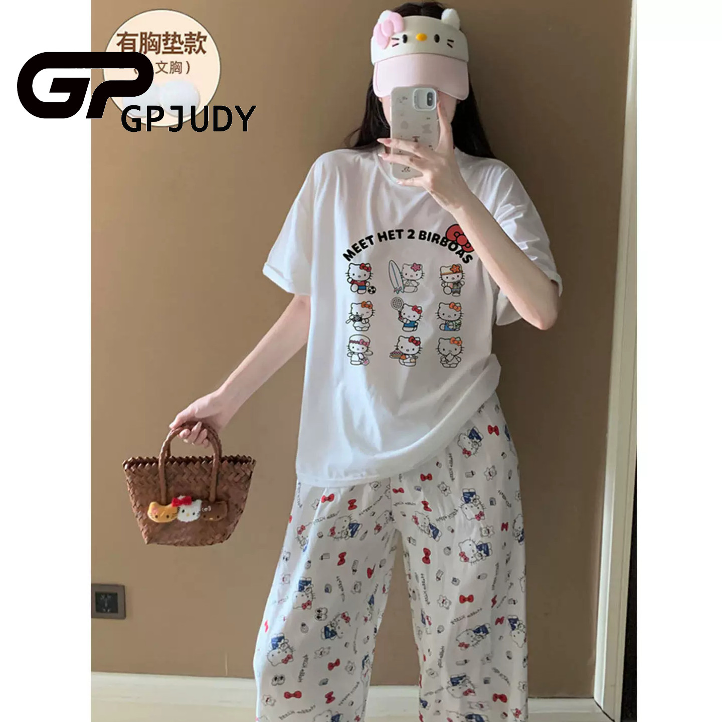 日本GP&JP夏季短袖带胸垫睡衣女