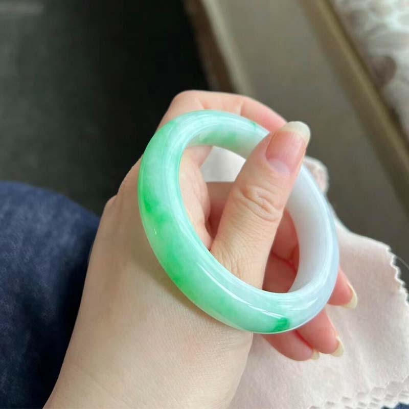 萝蔓星“珐琅玦”高端缅甸翡翠玉手镯子女款白底青贵妃镯正品处理