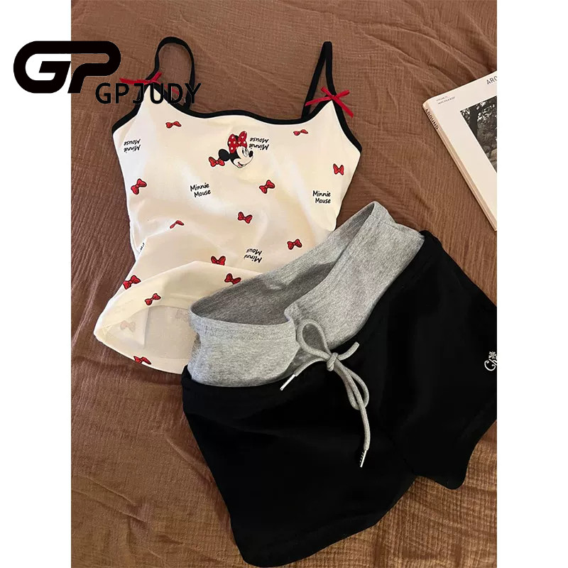 日系GP新款卡通吊带胸垫睡衣女夏季可爱风家居服夏天休闲可外穿薄