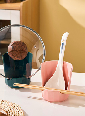 家用厨房陶瓷勺托勺子托架锅盖架台面免打孔汤匙盒收纳盒置物架子