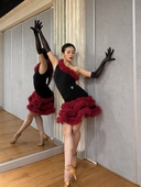 2025新款 斜肩花边拼接连体上衣艺考班服大裙摆摆鱼骨裙演出服 无袖