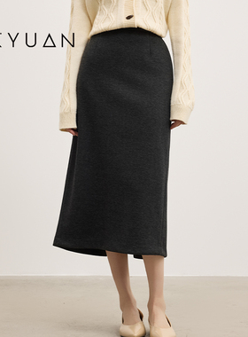 金苑直筒半身裙女2025秋冬新款通勤气质毛呢A字中长裙子B255102