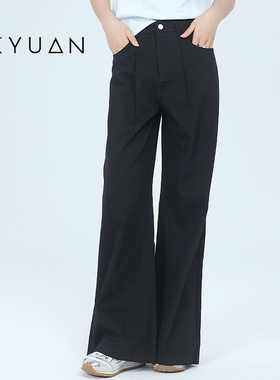 金苑牛仔裤阔腿裤女2025夏季新款女高腰黑色显腿直裤子C252126