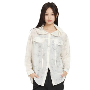 金苑时尚碎花连帽长袖衬衫女生秋季新款宽松防晒开衫上衣A243113