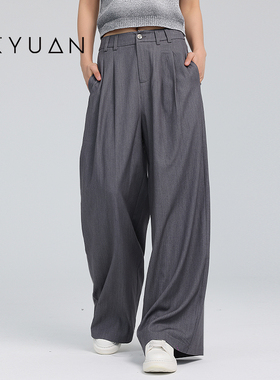 金苑高腰阔腿西装裤女夏季2025新款宽松直筒休闲拖地裤子C252105