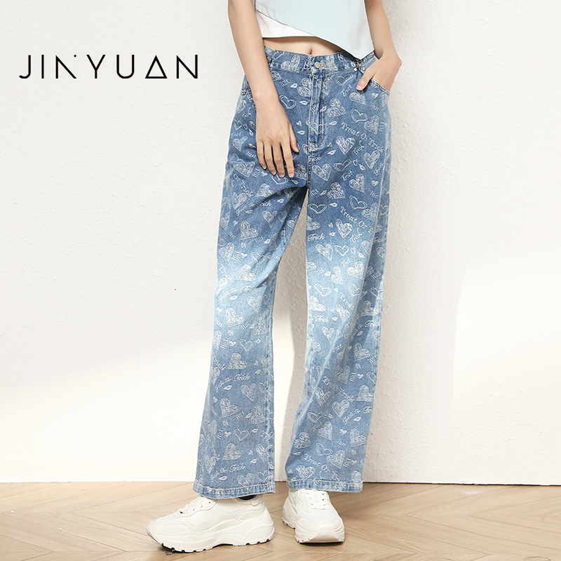 金苑牛仔长裤夏季直筒裤宽松印花