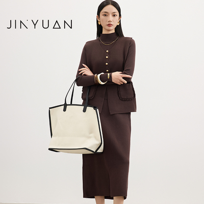 金苑三件套装2025年冬新款短款外套内搭毛衣半身裙通勤风G255106