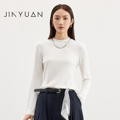金苑小立领长袖t恤女2025秋季新款正肩打底衫内搭ins上衣F253102