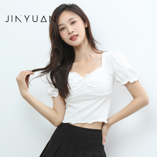 方领泡泡设计感小众短款 新款 上衣F232135 T恤女夏季 金苑短袖