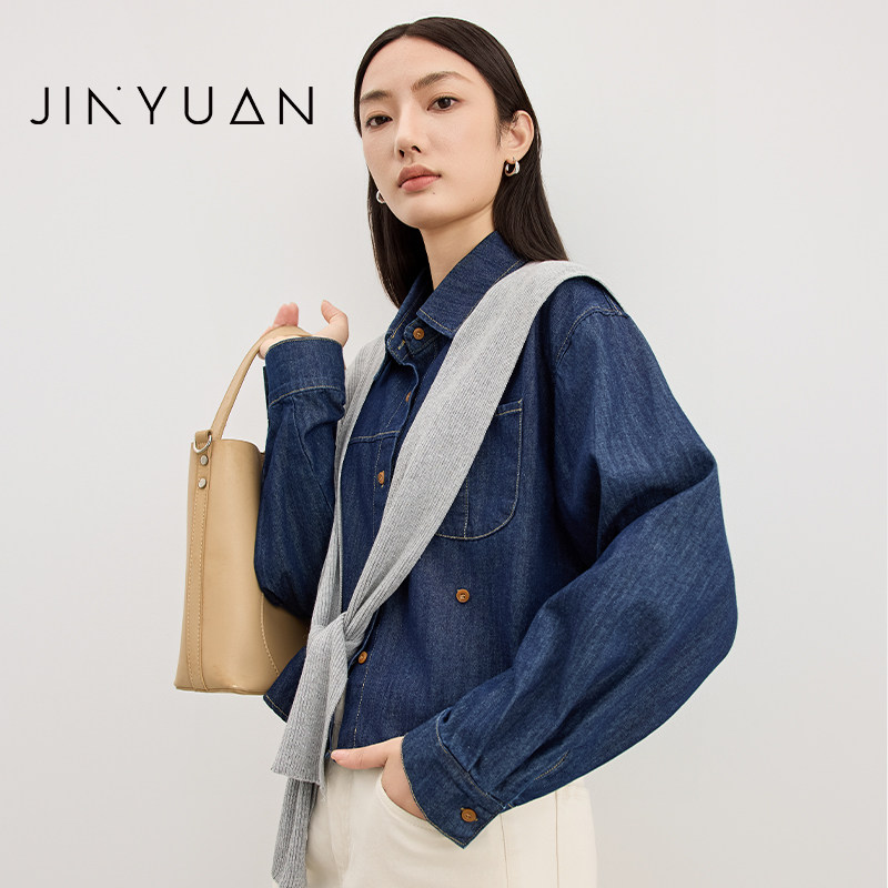 金苑法式复古短款牛仔衬衫外套女2025秋季新款小众披肩D253107