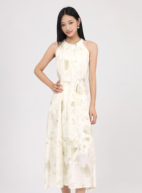 金苑小个子海边度假风无袖挂脖连衣裙女夏季宽松高级感G242183