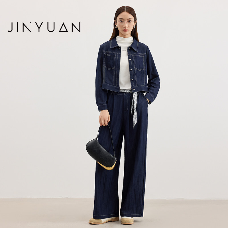 金苑复古高级感牛仔套装女2025秋新款短外套阔腿裤两件套G253102,女装/女士精品,时尚套装,淘宝优惠券,粉丝福利购,淘宝优惠卷