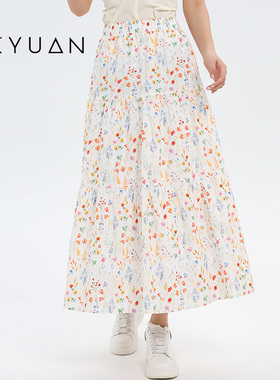 金苑碎花半身裙女2025夏季新款小个子高腰显瘦中长款a字裙B252127