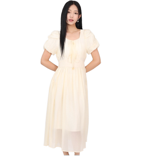 金苑夏季新款仙女裙女气质高腰设计感V领连衣裙A字裙G242179