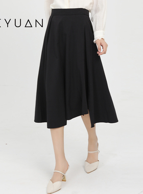 金苑a字裙半身裙女秋新款高腰中长款大摆伞裙百褶长裙垂感B243101