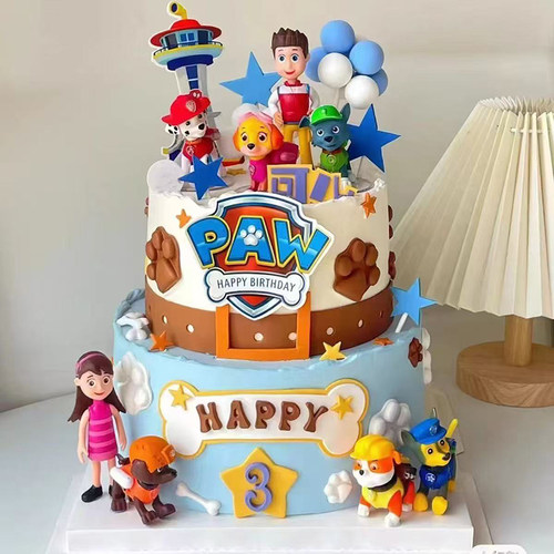 狗狗队长蛋糕装饰摆件网红卡通儿童男孩巡逻狗狗生日蛋糕拉旗插件