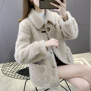 海宁皮草羊剪绒皮毛一体大衣羊羔毛外套2022新款女短款高级感冬季