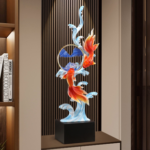 年年有余锦锂鱼流沙画摆件客厅玄关壁龛旺宅高级感装 饰品乔迁礼物