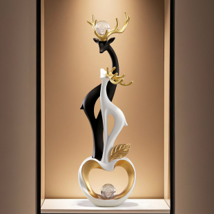 现代简约进门玄关电视柜招财情侣对鹿客厅过道细长高摆件乔迁礼物