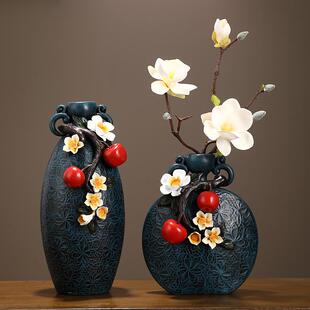 陶瓷雕花花瓶柿柿如意客厅插花玄关电视柜餐边柜高档家居装饰国风