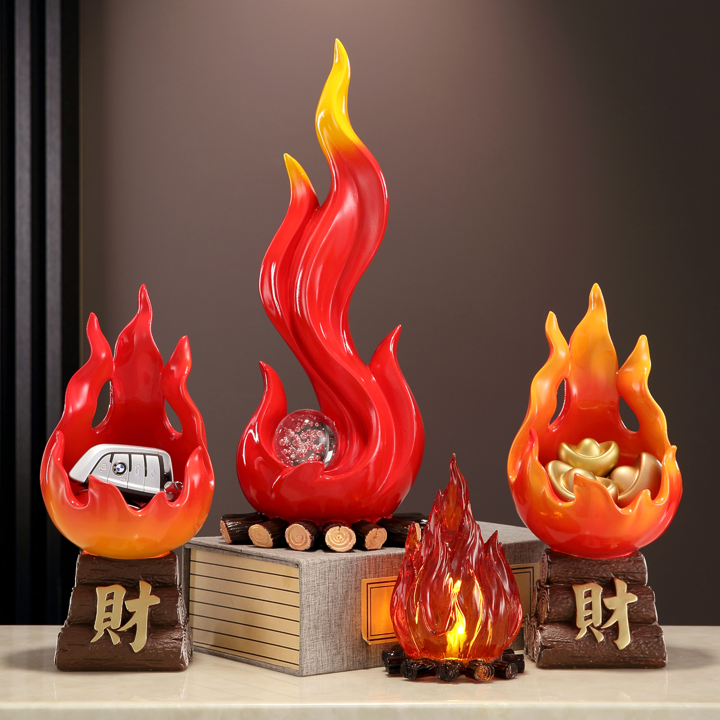 乔迁之喜搬新家入宅礼品红红火火火焰柴火装饰客厅玄关电视柜摆设