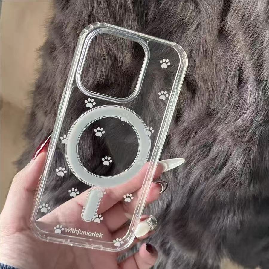 白色小猫爪适用苹果16promax磁吸iPhone14Plus手机壳12/11透明7/8小众