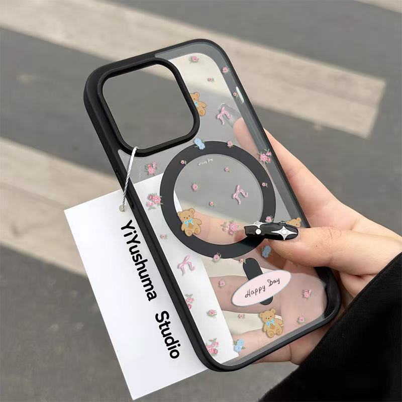 碎花小熊适用iPhone16plus手机壳苹果15透明磁吸14promax小众13高级XR